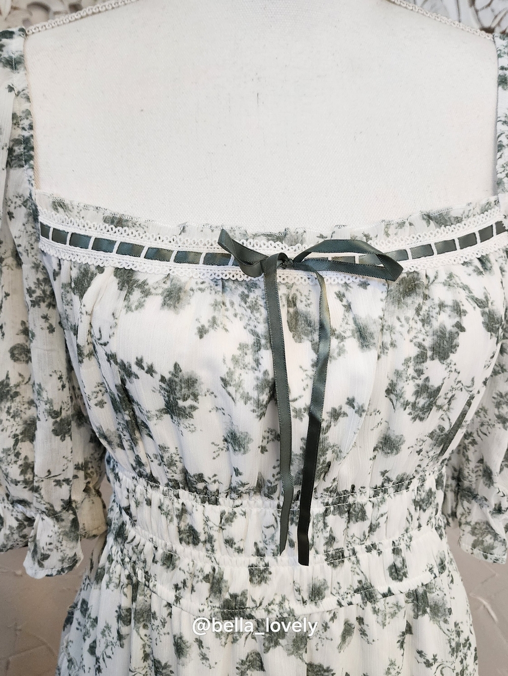 Trixxi White Mini Dress with Sage Floral Print Spring Summer Flowy Lightweight - Picture 6 of 8